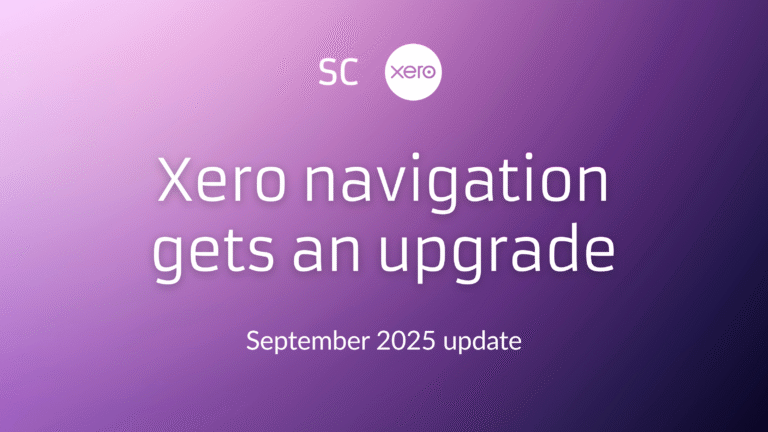 Purple graphic. Text reads 'Xero navigation gets an upgrade'.