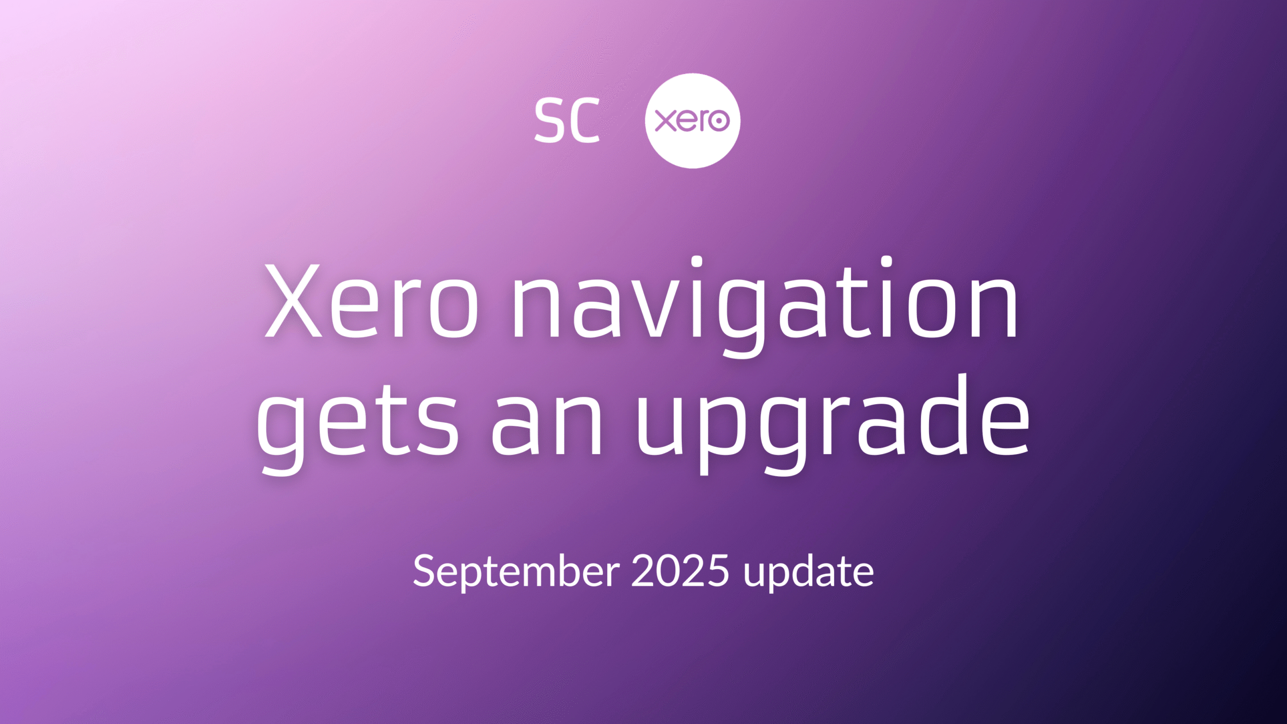 Purple graphic. Text reads 'Xero navigation gets an upgrade'.