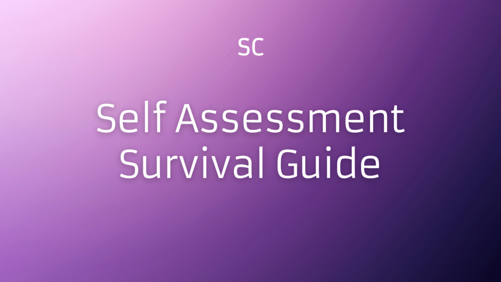White text on a purple background reads Self Assessment Survival Guide