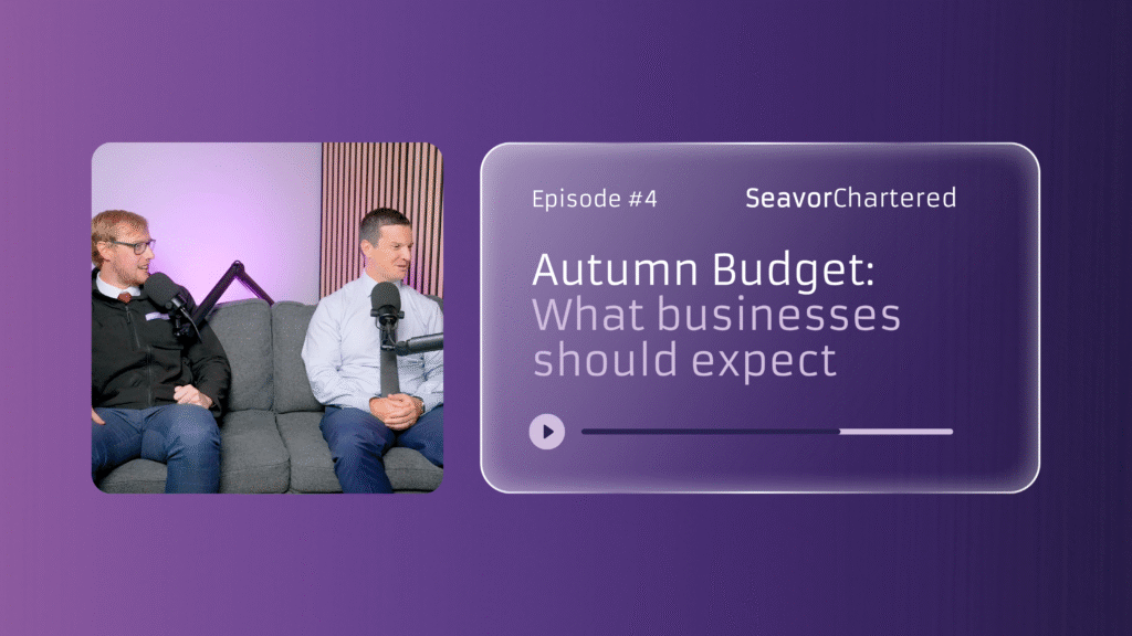 A stylised podcast preview graphic. Text reads Autumn Budget: What businesses should expect.