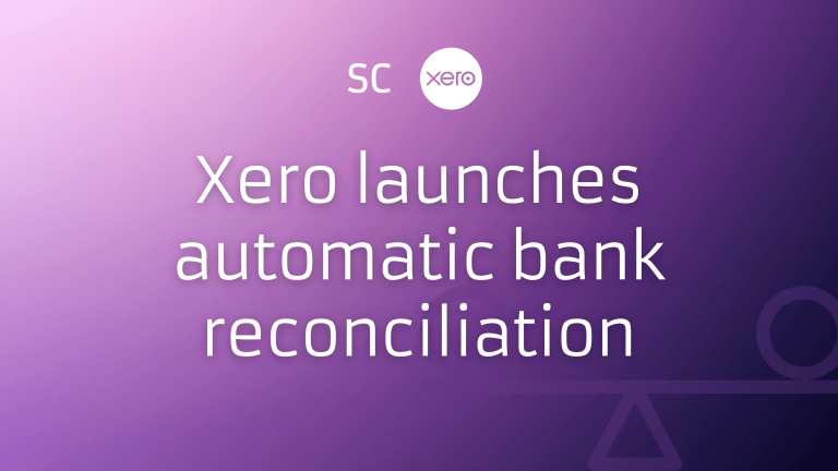 White text on purple background reads 'Xero launches automatic bank reconciliation'