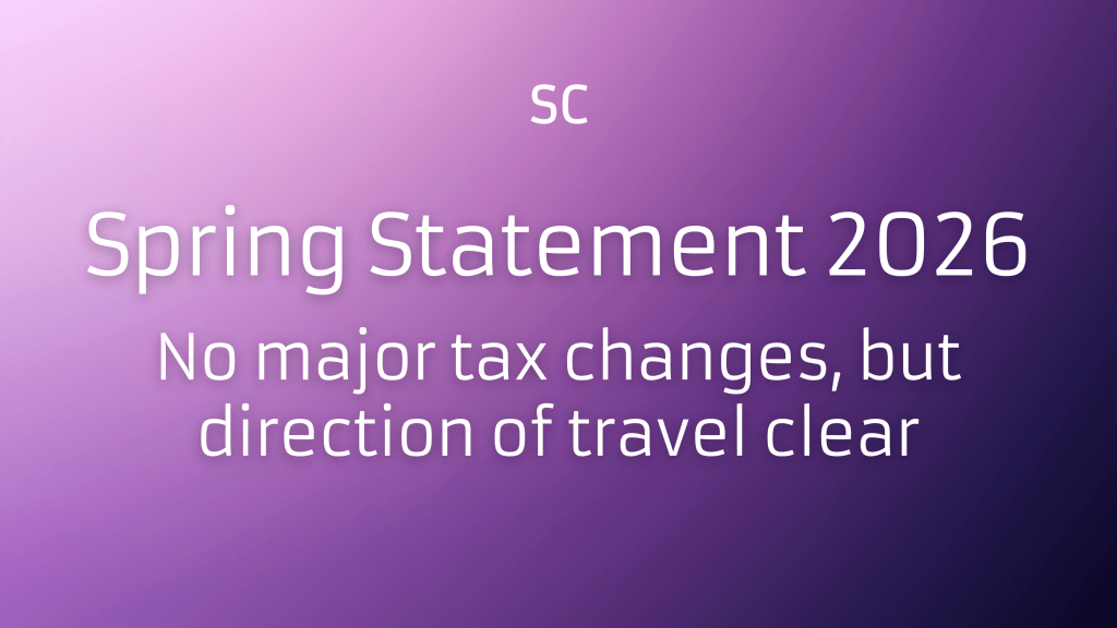 White text on purple background reads Spring Statement No major tax changes, but direction of travel clear