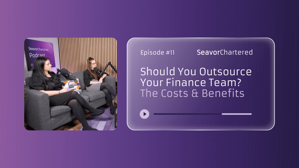 White text on purple background reads Should You Outsource Your Finance Team The Costs & Benefits